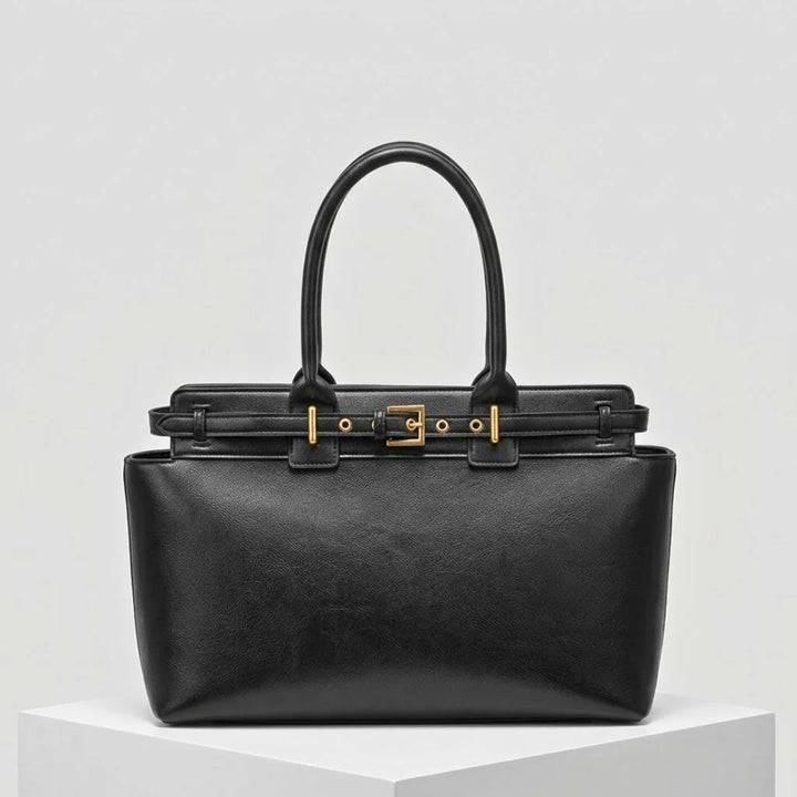 Structured Tote Bag with Rigid Handles and Front Metallic Clasp