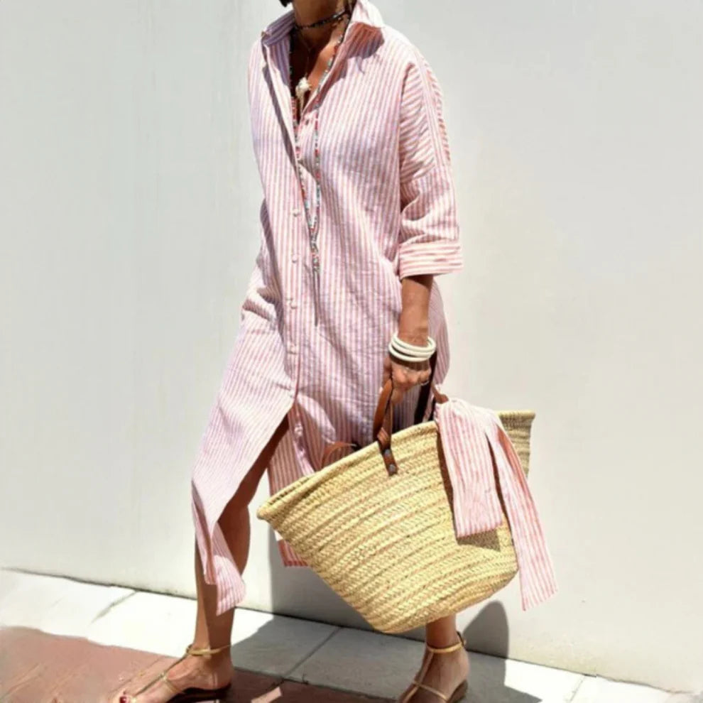 Jonás | Vestido-camisa Rayado Clásico Para Mujer