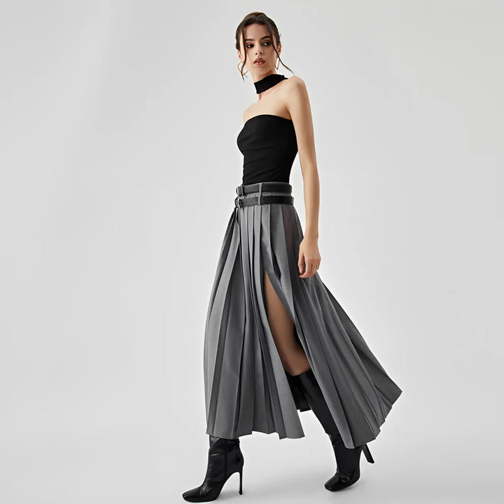 Odette - Pleated Maxi Skirt with Slit