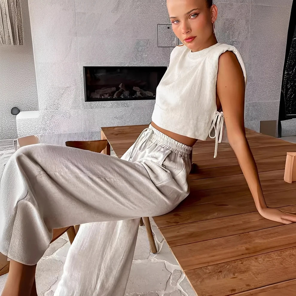 Meavel - Conjunto De Pantalones De Pierna Ancha Y Top De Moda