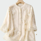 Camisa bordada floral con botones para mujer