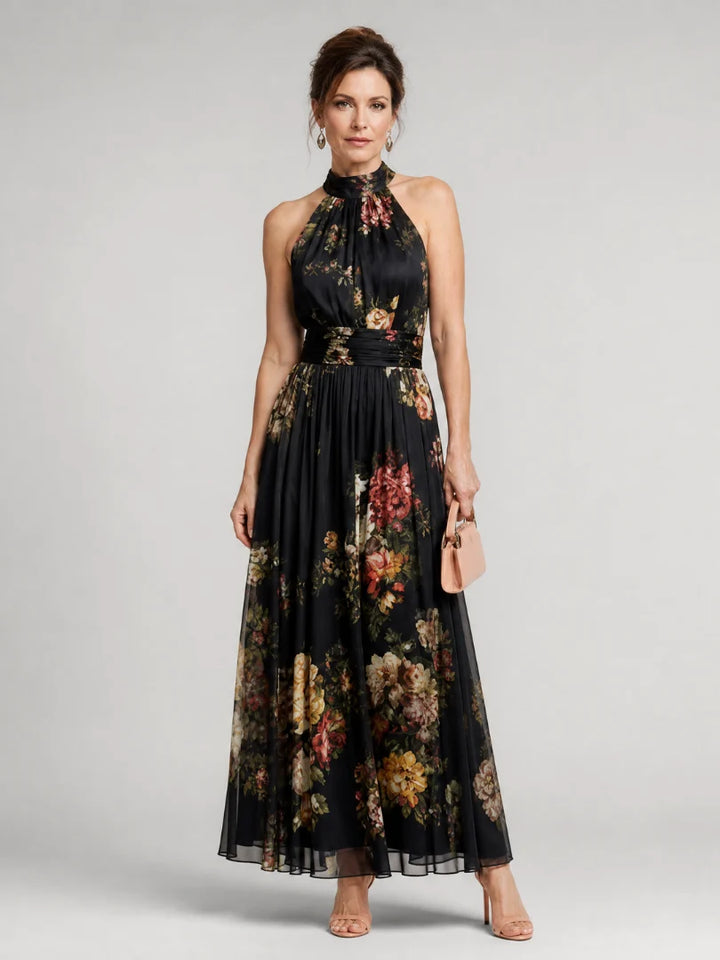 Silvia | Vestido Midi Floral Con Escote Halter Y Falda Fluida