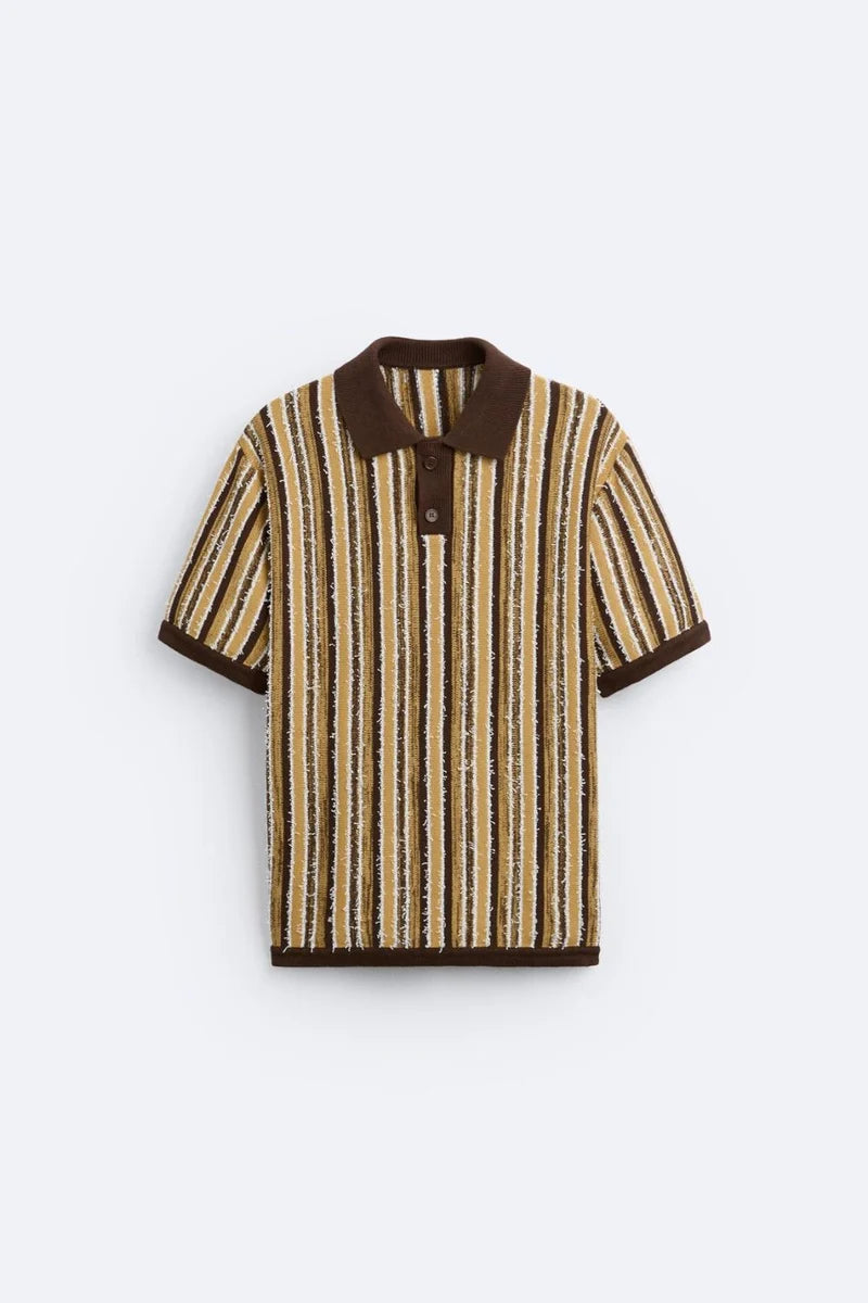 POLO MASCULINO RETRO DE MALHA ÀS RISCAS - CAMISA CASUAL DE VERÃO