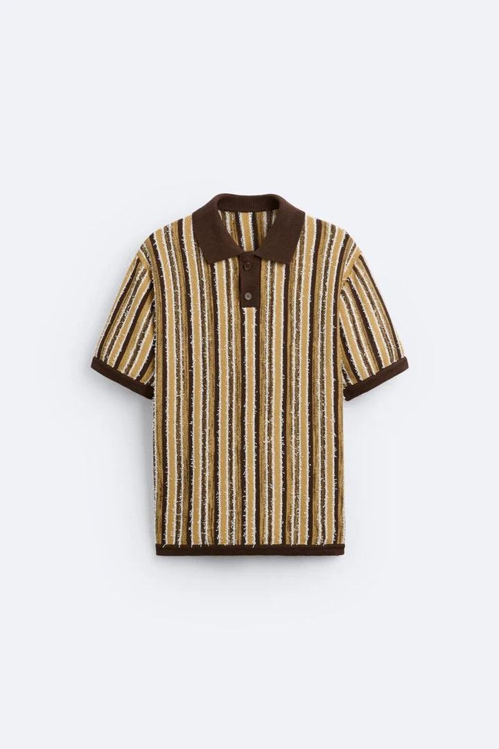 POLO MASCULINO RETRO DE MALHA ÀS RISCAS - CAMISA CASUAL DE VERÃO