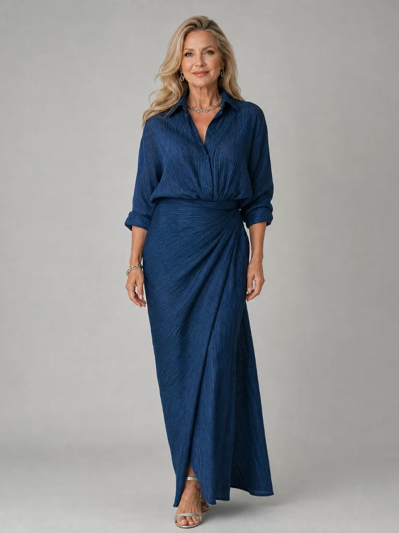 Míriam - Vestido Maxi De Manga Larga Con Escote Cruzado