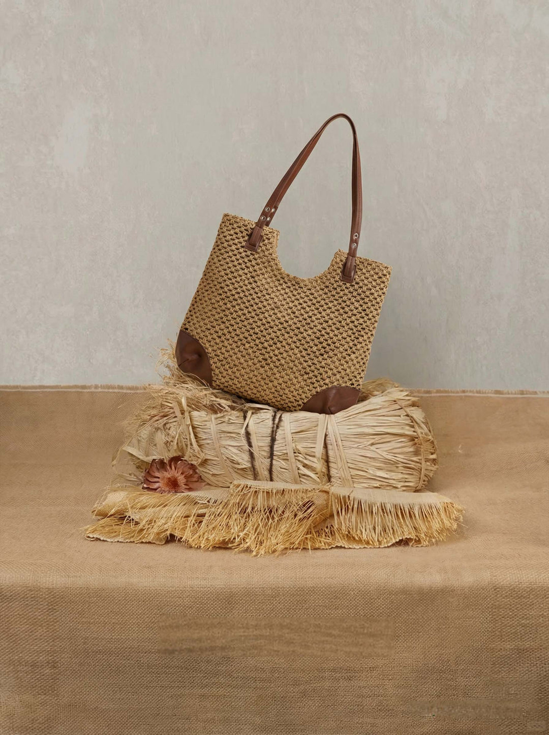 Bolso Tote De Hombro Tejido Con Calado