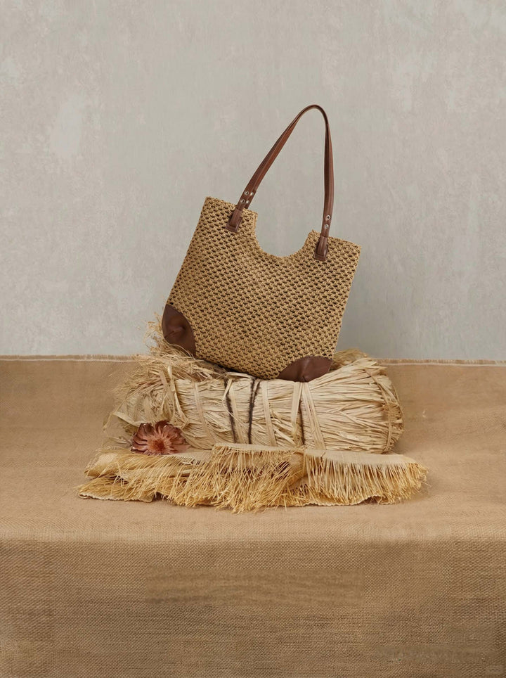 Bolso Tote De Hombro Tejido Con Calado
