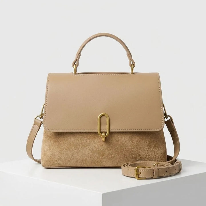 Structured Shoulder Bag With Wide Flap And Front Metal Closure