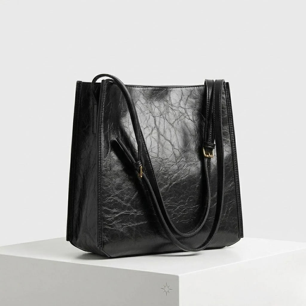 Bolso De Hombro Estructurado Con Líneas Rectas Y Doble Asa
