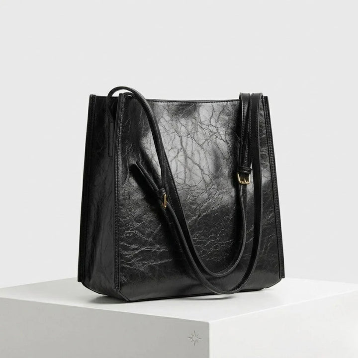 Bolso De Hombro Estructurado Con Líneas Rectas Y Doble Asa