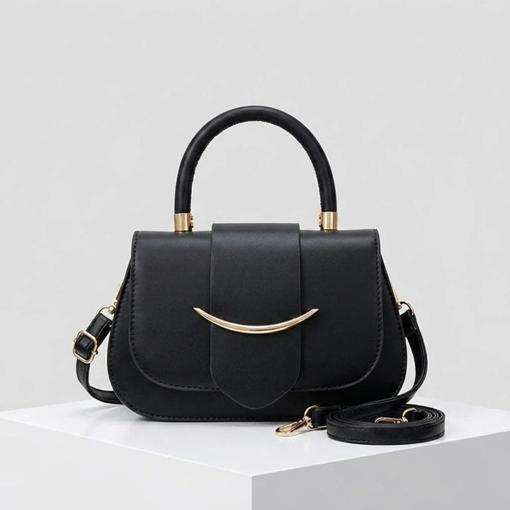Compact Handbag with Structured Flap and Elegant Metallic Detail