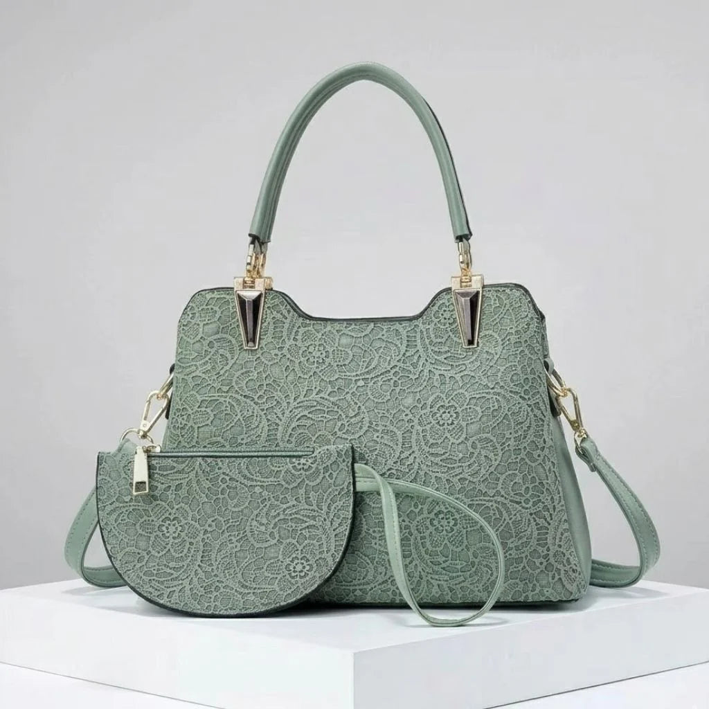 Elegant Textured Structured Handbag With Coordinated Purse
