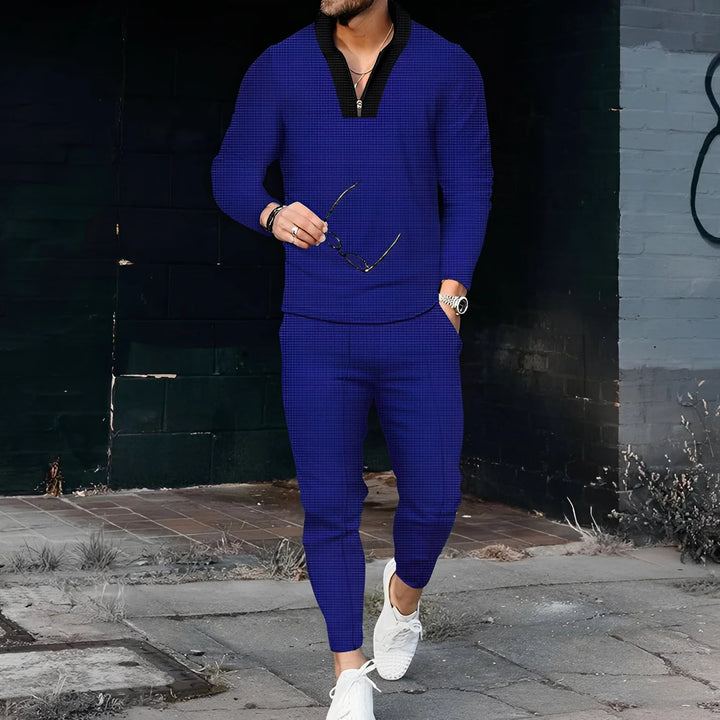 Andrew - Chándal Elegante Con Patrón Waffle Para Hombre