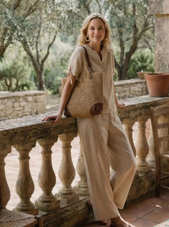 Bolso Tote De Hombro Tejido Con Calado