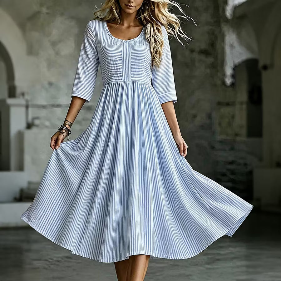 Vestido casual de manga 3/4 con estampado geométrico de rayas