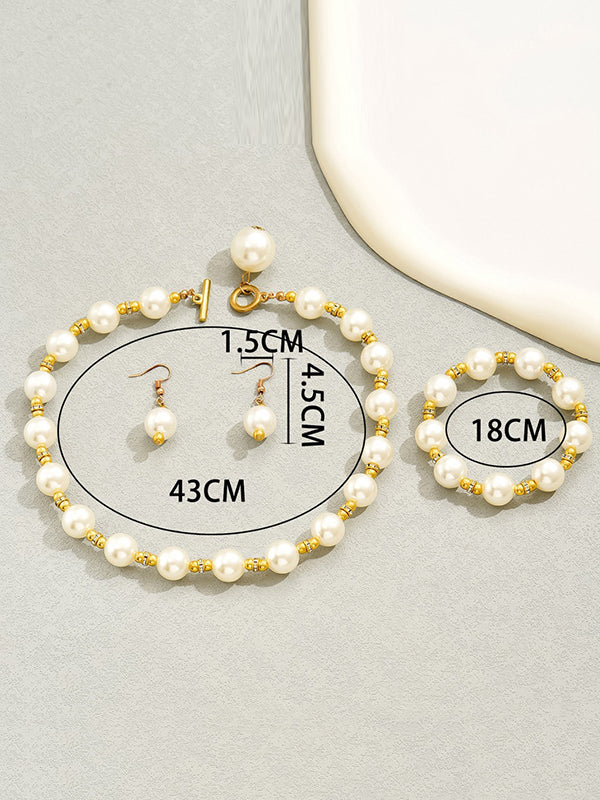 Conjunto De Collar, Pulsera Y Pendientes Geométrico Con Perlas (4 Pcs)