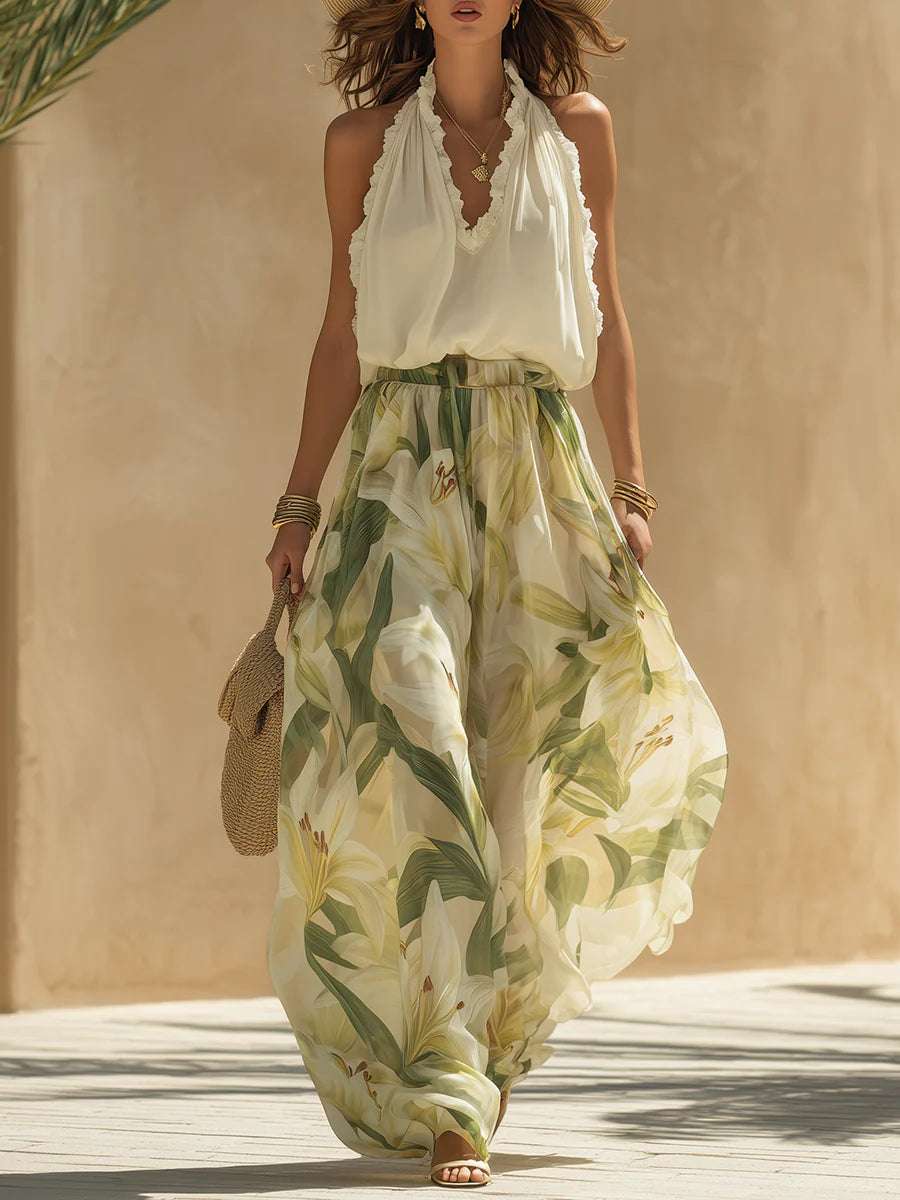 Livia | Conjunto fluido con estampado de lirios y diseño elegante
