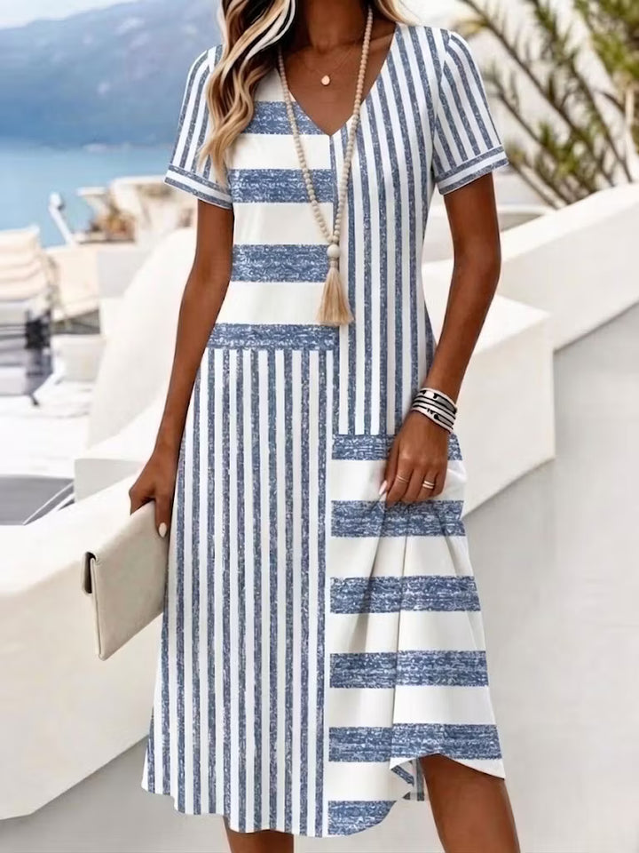 Vestido Midi Retro Con Escote En V - Estampado Abstracto