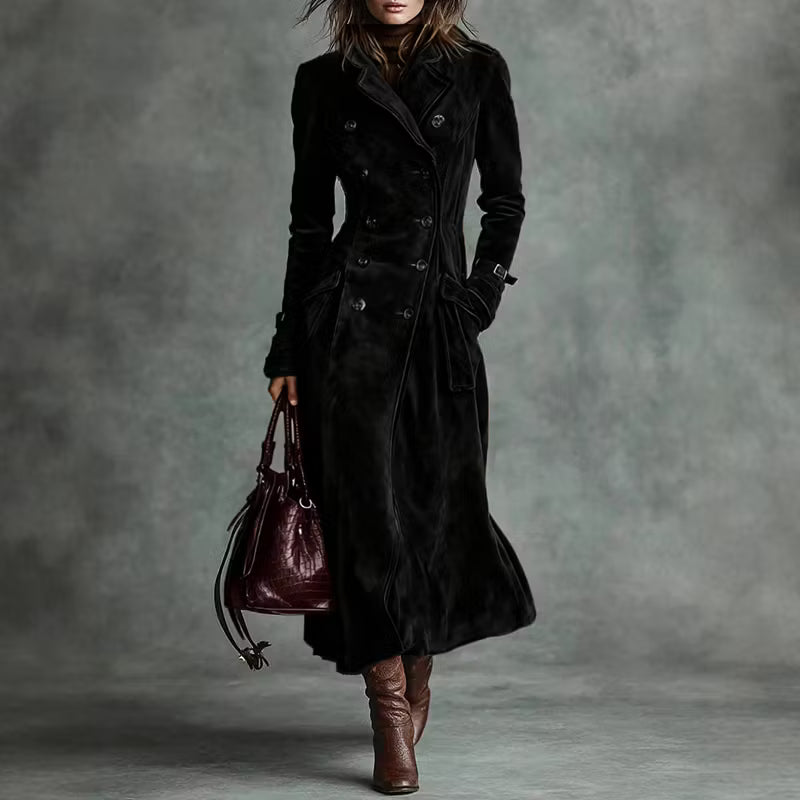 Trench Coat Vintage Estilo Western Con Solapa Y Botones En Ante