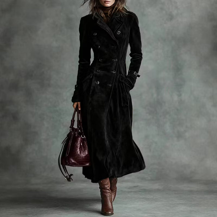 Trench Coat Vintage Estilo Western Con Solapa Y Botones En Ante