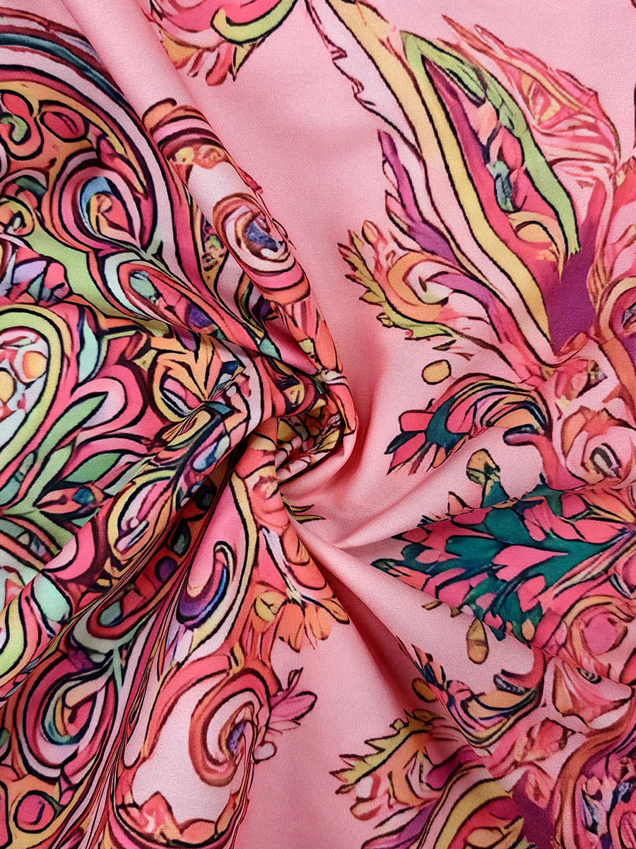 Vestido Midi Holgado De Manga Larga Con Estampado En Contraste Y Cuello Simulado