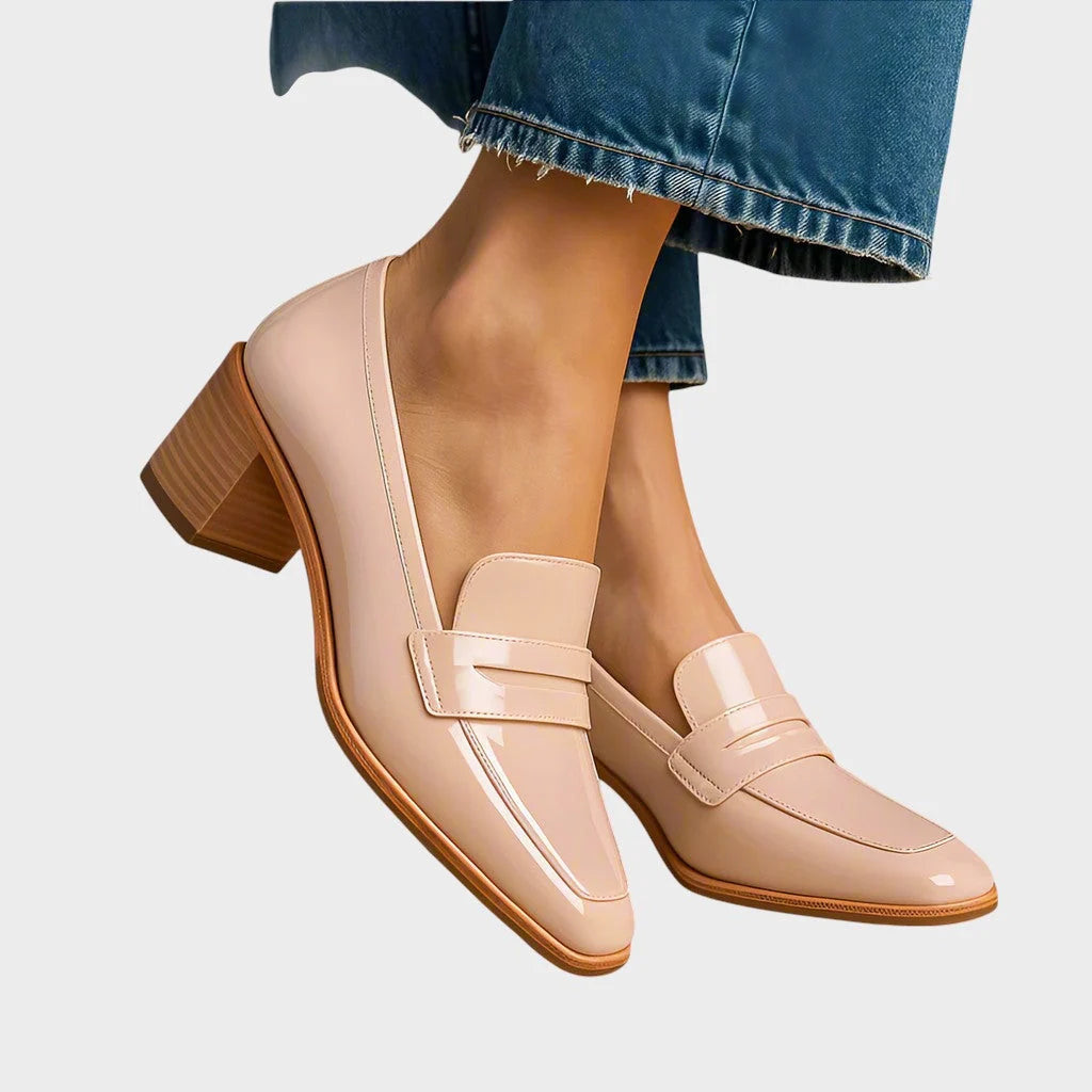Elaine - Mocassins Brilhantes com Salto Quadrado