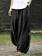 PANTALONES CASUALES DE MEZCLA DE LINO CON ARTE TRADICIONAL JAPONÉS SASHIKO