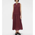 Vestido maxi lino sin mangas con escote llave y volantes k26051104