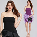 Vestido mini strapless con volantes asimétricos k26051306