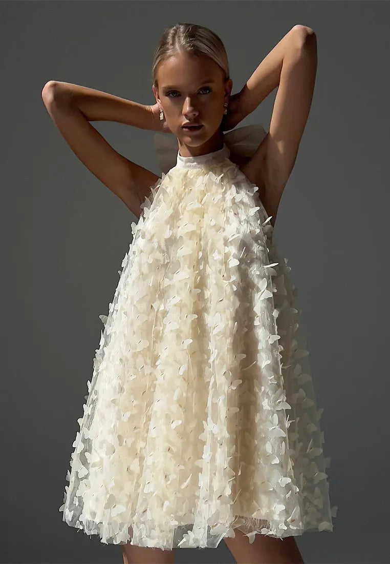 Vestido de fiesta malla mariposa elegante