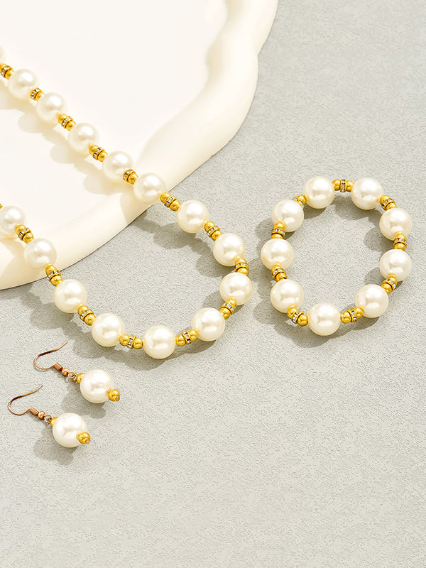 Conjunto De Collar, Pulsera Y Pendientes Geométrico Con Perlas (4 Pcs)