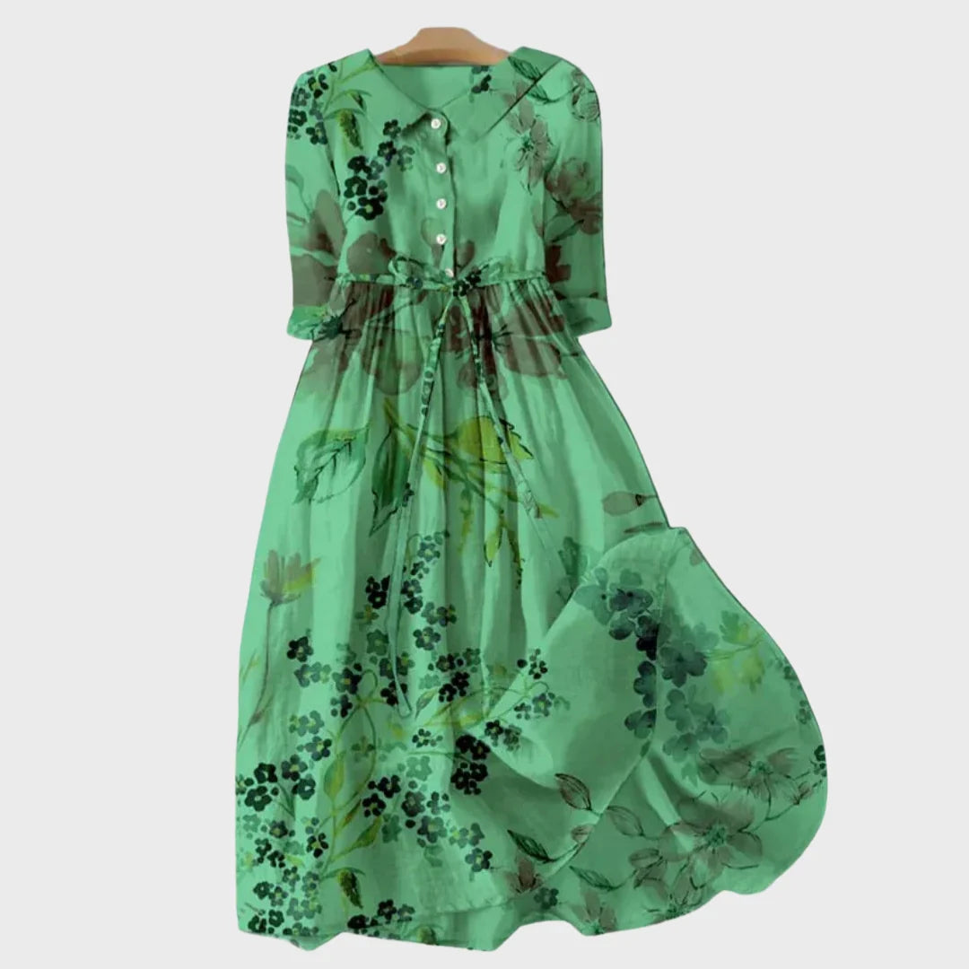 Vestido Verde Com Flores Sombreadas