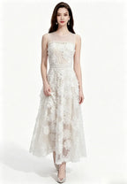 Vestido maxi tull con apliques florales 3d y escote bordado k26061504