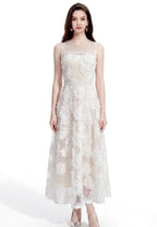 Vestido maxi tull con apliques florales 3d y escote bordado k26061504