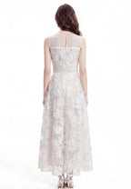 Vestido maxi tull con apliques florales 3d y escote bordado k26061504