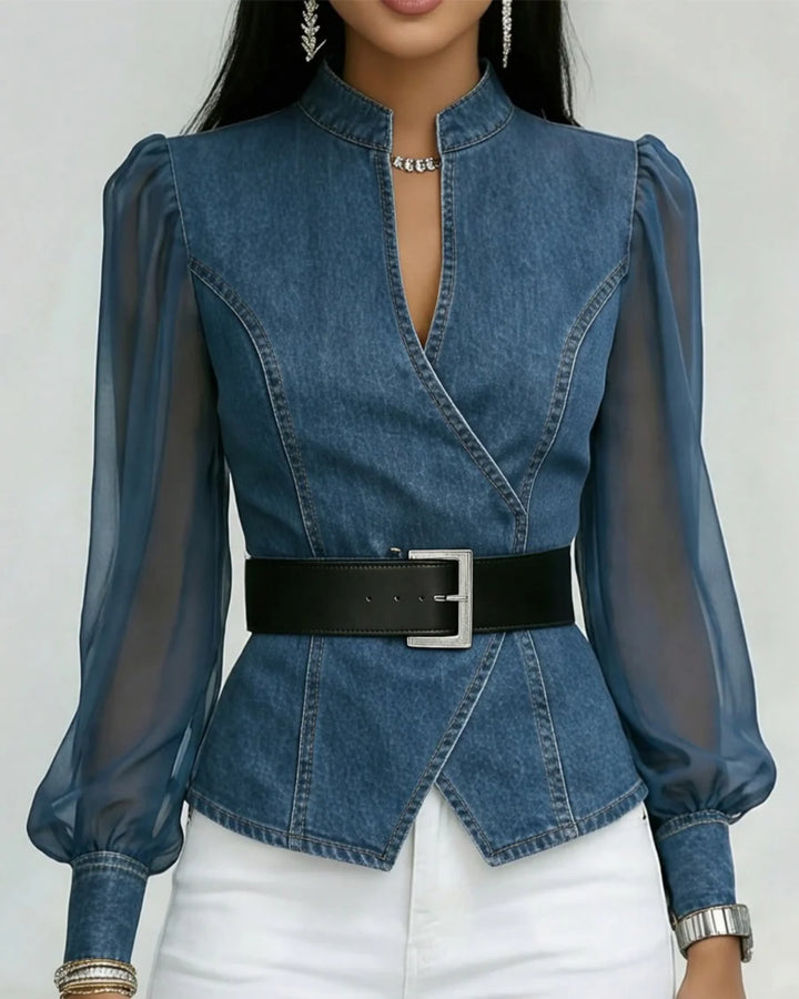 Zaya™ - Blusa Vaquera Con Mangas De Chiffon Fluido
