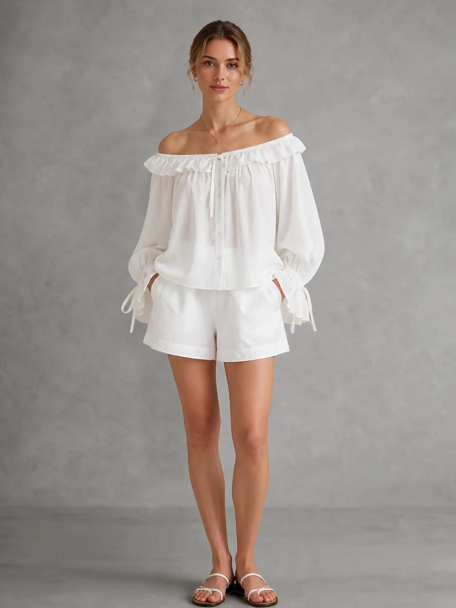 Blusa Off Shoulder Con Transparencia Y Volantes