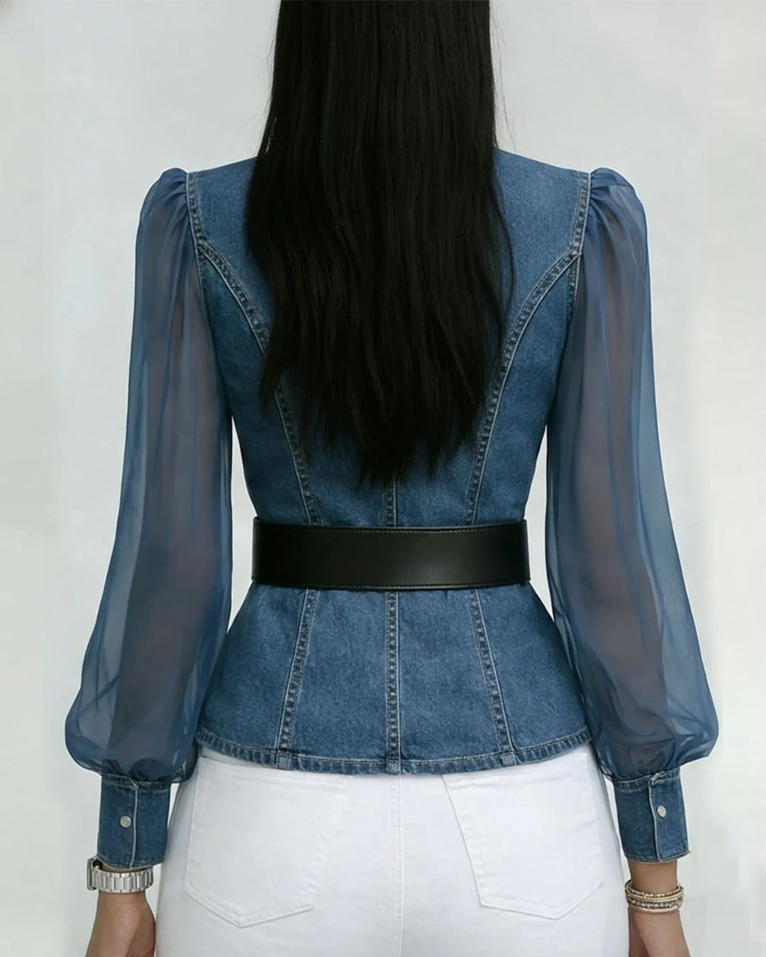 Zaya™ - Blusa Vaquera Con Mangas De Chiffon Fluido