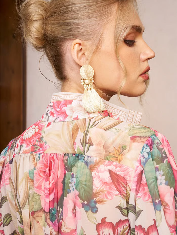 VESTIDO EDEN CON ESTAMPADO JARDÍN Y CINTURA ANUDADA