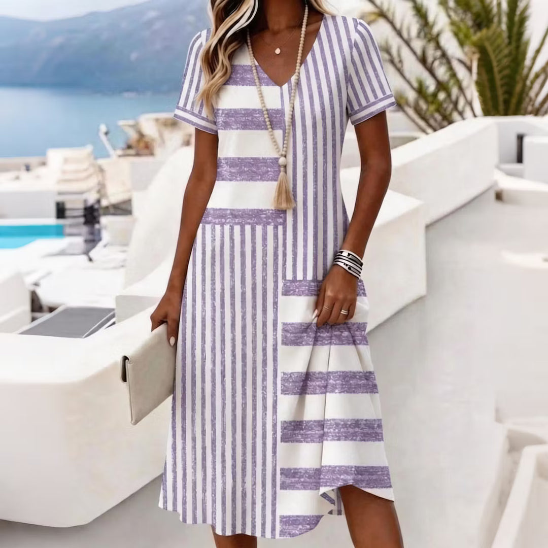 Vestido Midi Retro Con Escote En V - Estampado Abstracto