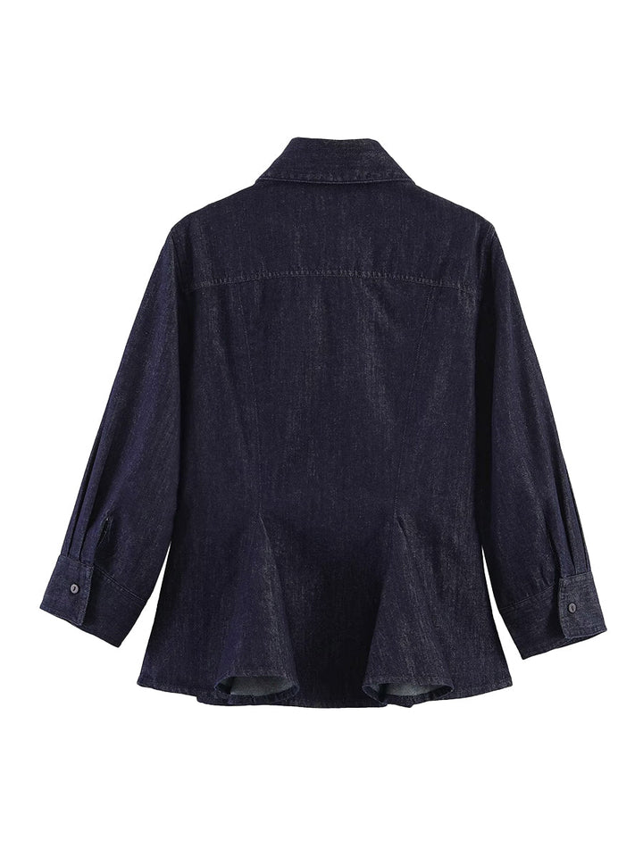 Blusa Camisa Color Sólido Plisada Con Botones Manga Larga Y Solapa