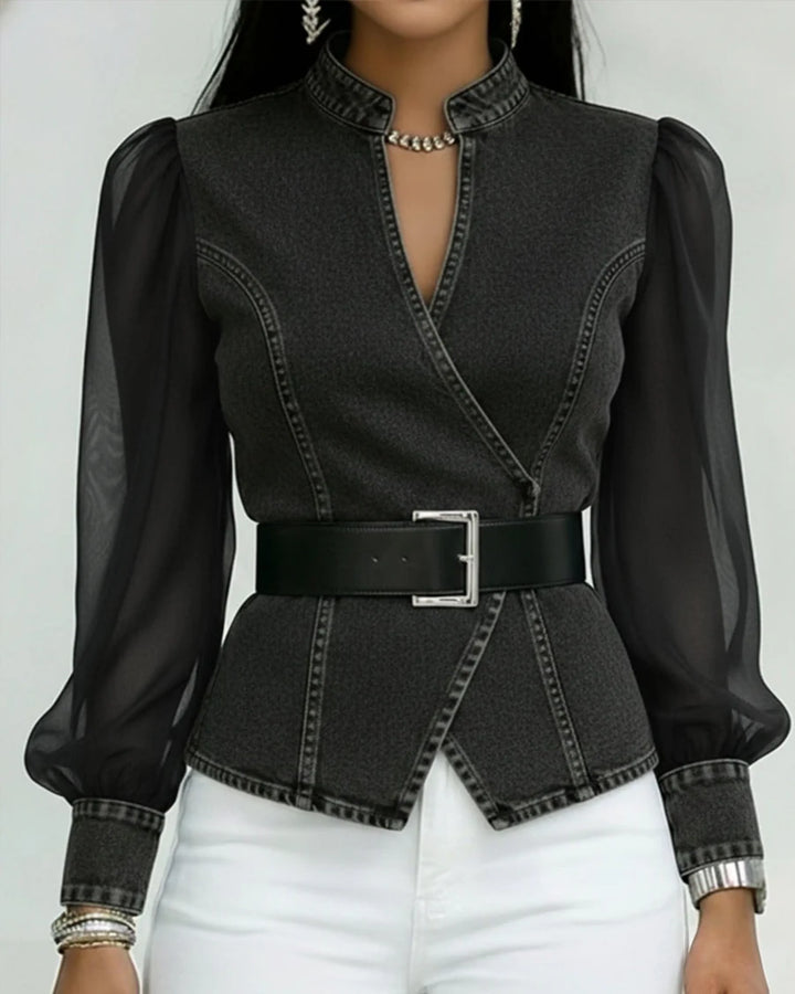 Zaya™ - Blusa Vaquera Con Mangas De Chiffon Fluido