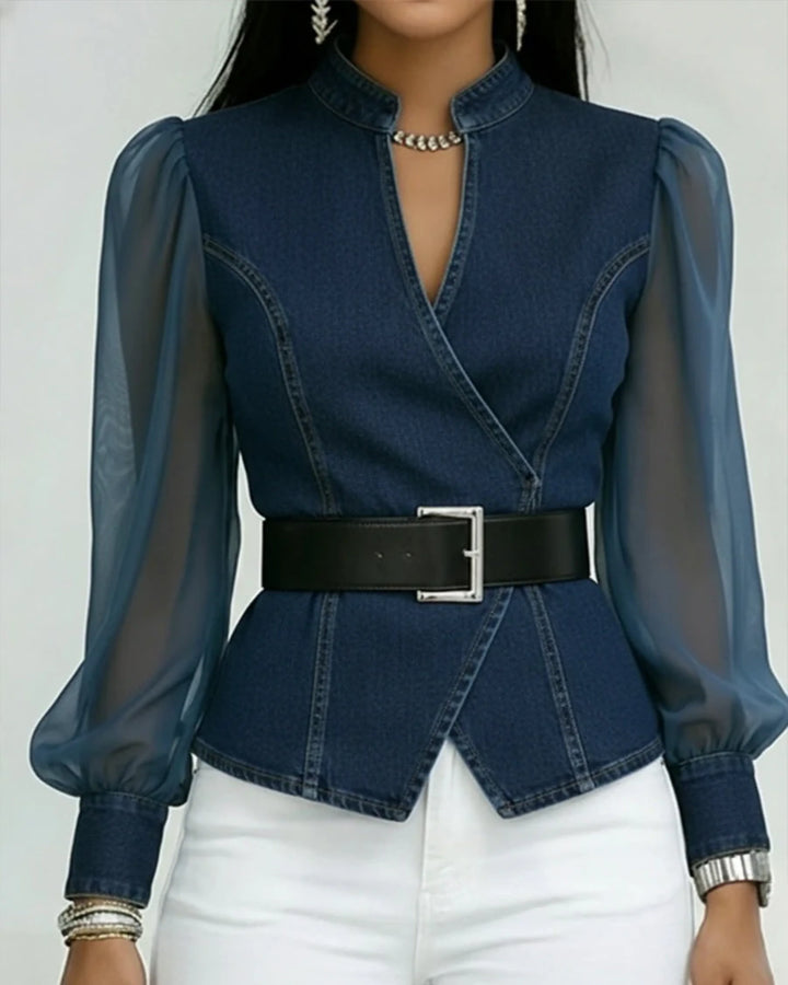 Zaya™ - Blusa Vaquera Con Mangas De Chiffon Fluido