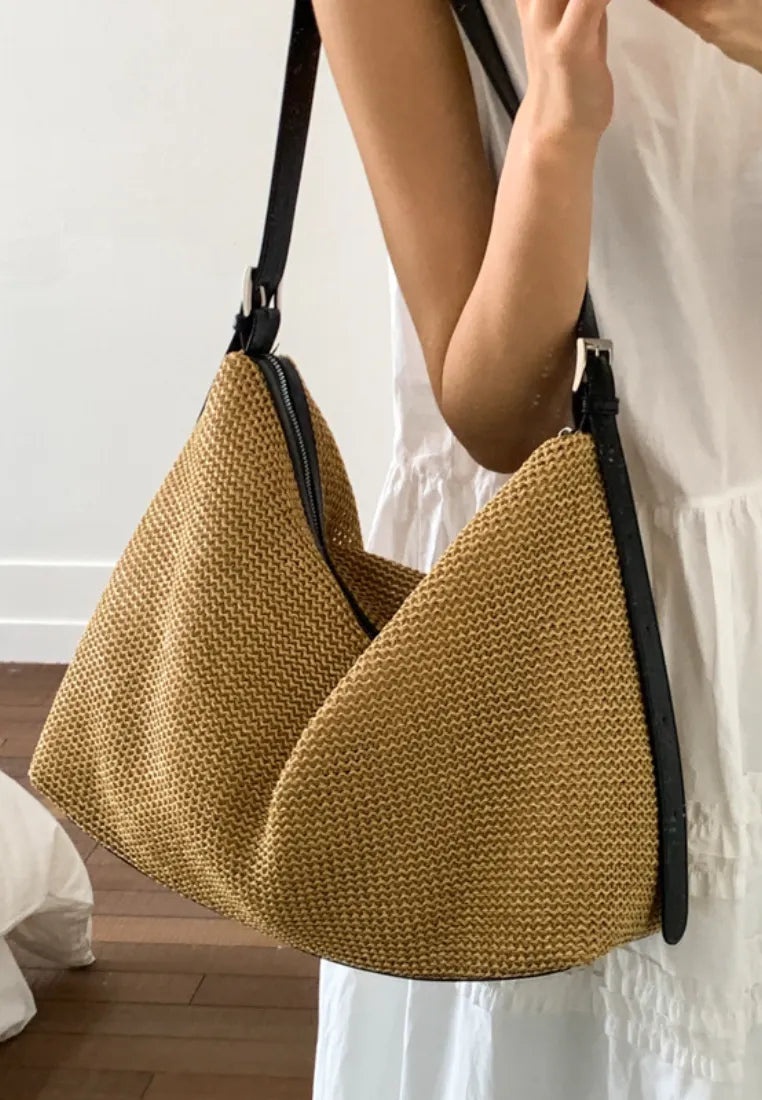 Mala Hobe de Palha Tecida Estilo Férias