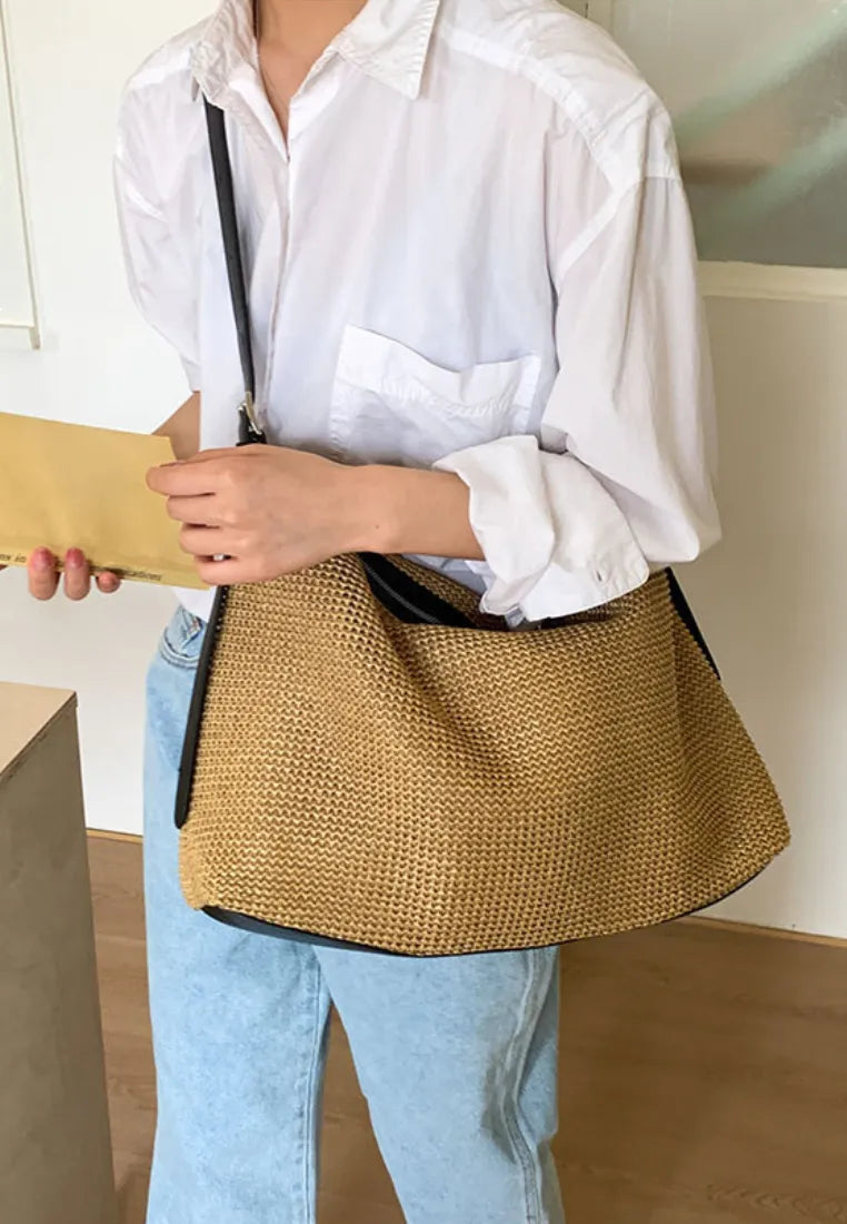 Bolso hobo de paja tejida estilo vacaciones k26051910
