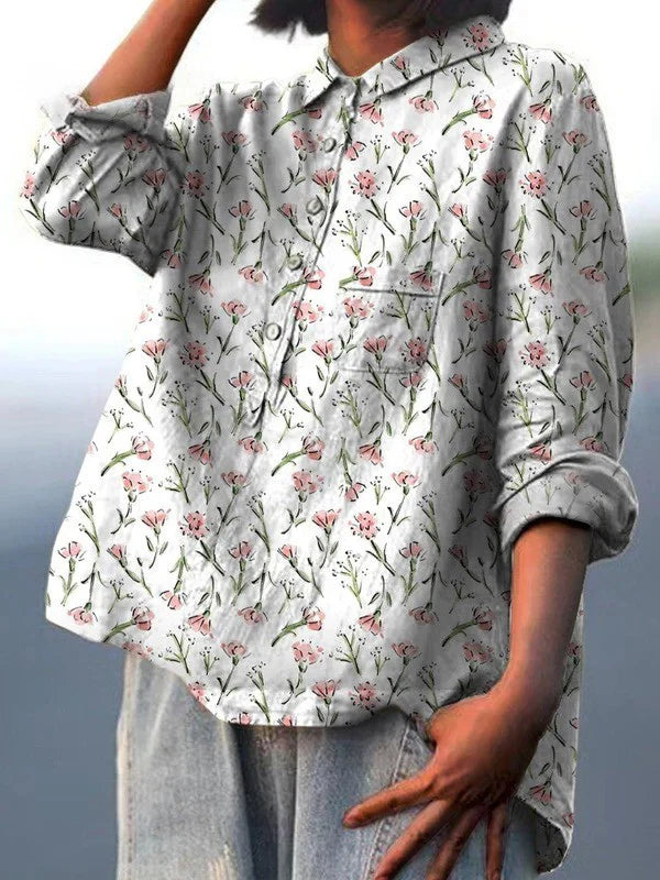 Ruth - Camisa Casual com Padrão Floral Rosa de Primavera