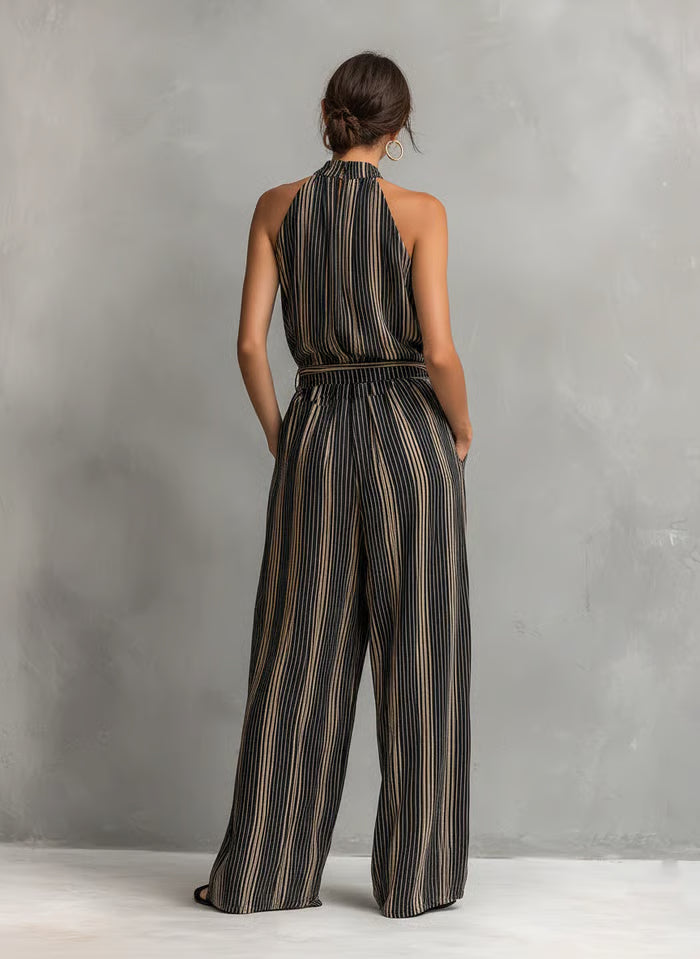 CONJUNTO ELEGANTE DE RAYAS - TOP SIN MANGAS CUELLO REDONDO Y PANTALÓN