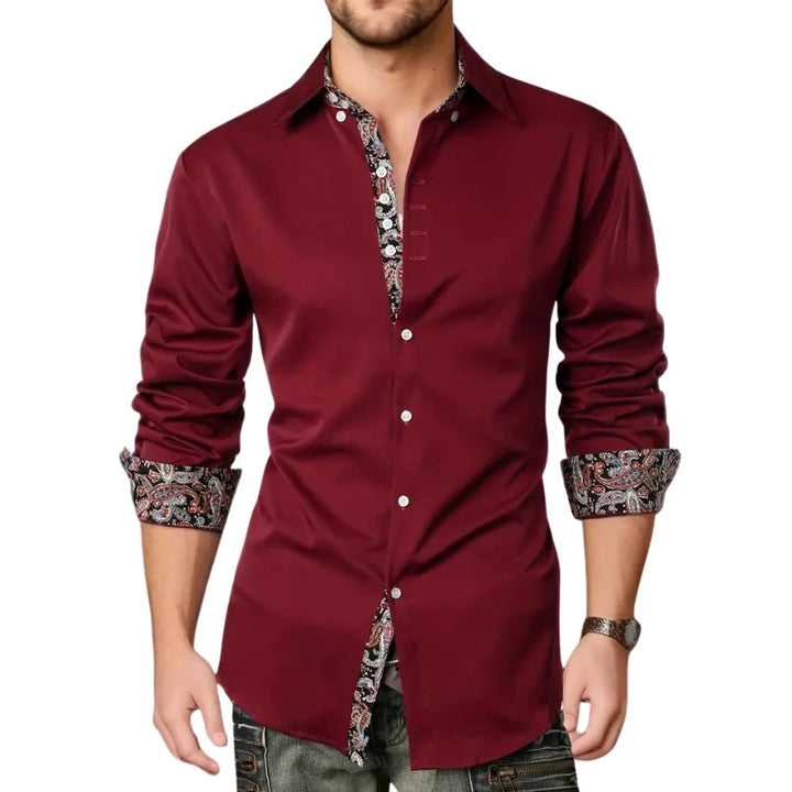 Camisa De Hombre Ajustada Con Botones Y Detalle De Estampado En El Borde