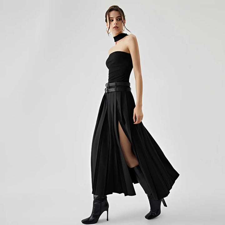 Odette - Pleated Maxi Skirt with Slit
