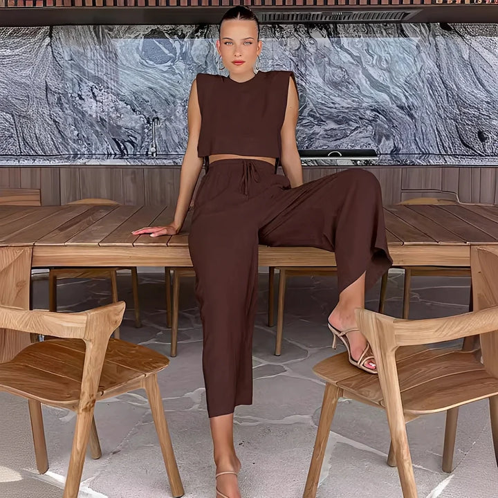 Meavel - Conjunto De Pantalones De Pierna Ancha Y Top De Moda